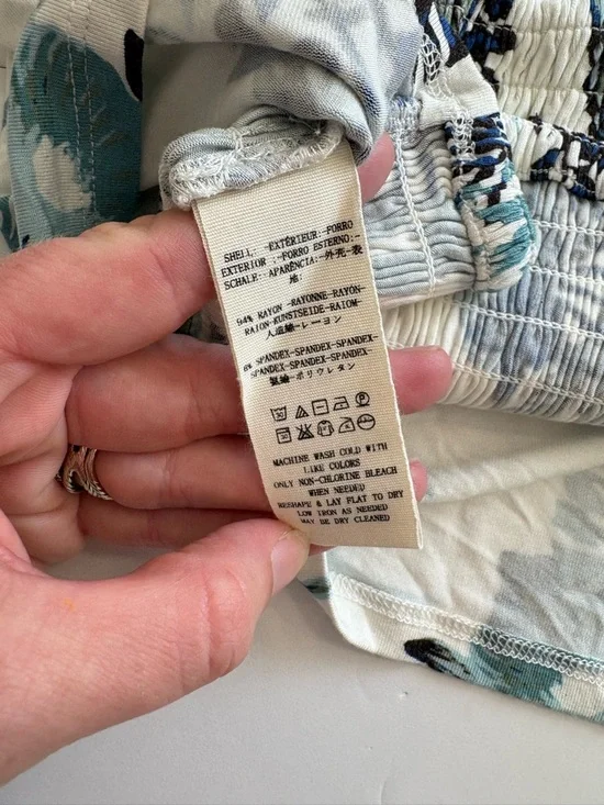 We the Free Smocked Strapless Tube Top with Teal & Navy Floral Print NWT Large - Picture 4 of 5